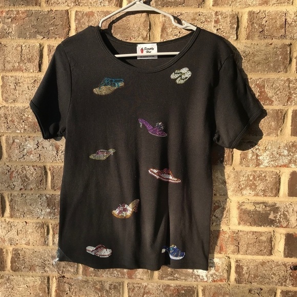 Simply Hot tshirt size large rhinestones sandals - Picture 1 of 13